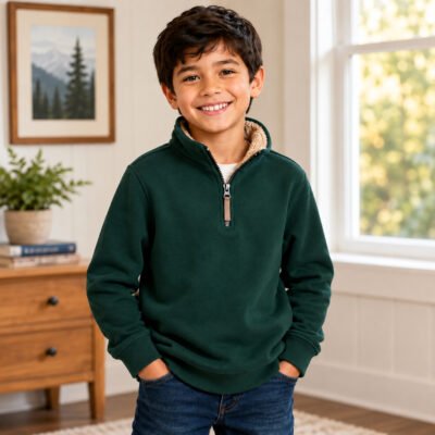 Suéter Polar Carter's Niño Verde con Forro Sherpa y Cierre 1/4 – Talla 8