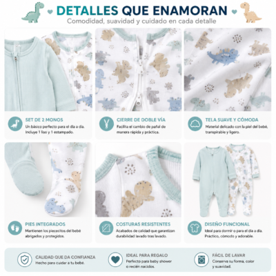 Set de 2 Pijamas Enterizos para Bebé Niño Baby Essentials 3 Meses | Algodón con Cierre