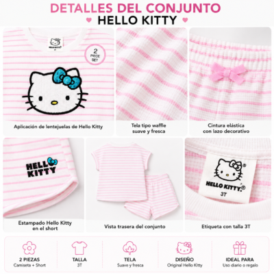 Conjunto Hello Kitty 2 Piezas para Niña – Camiseta + Short | Talla 3T