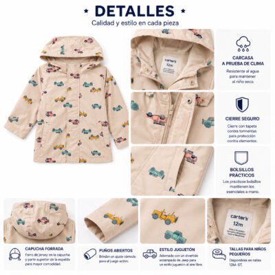 Chaqueta Impermeable Carter’s para Bebé – Estampado de Vehículos