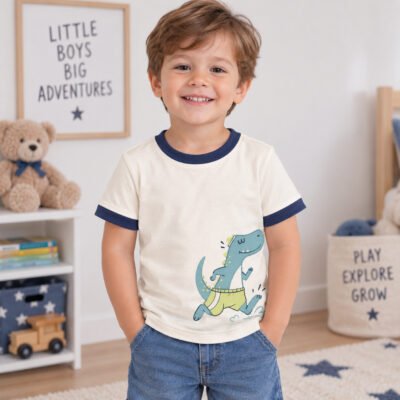 Camiseta Carter’s para niño color crema con estampado de dinosaurio