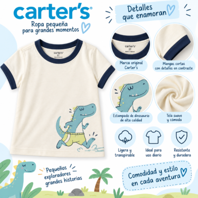 Camiseta Carter’s para niño color crema con estampado de dinosaurio
