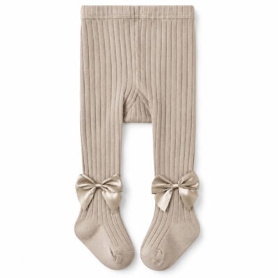 Panty medias para niña color beige con moños decorativos