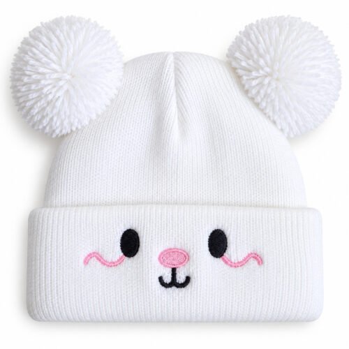 2026/09/1000162972.jpg Gorrito Tejido Blanco con Pompones y Carita Tierna
