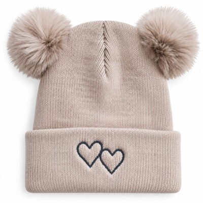 2026/09/1000162994.jpg Gorrito Tejido Beige Topo con Pompones y Corazones