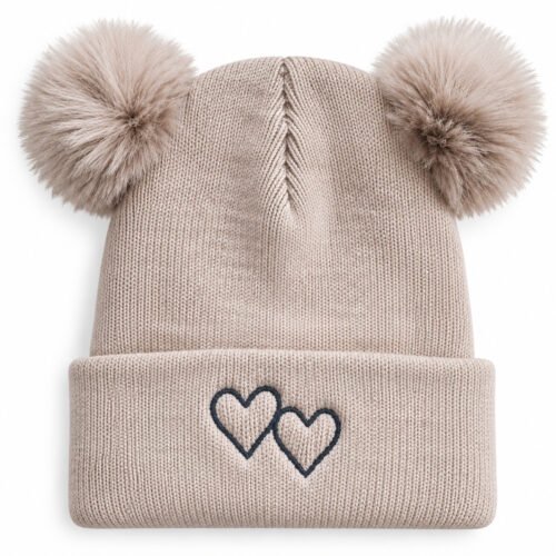 2026/09/1000162994.jpg Gorrito Tejido Beige Topo con Pompones y Corazones