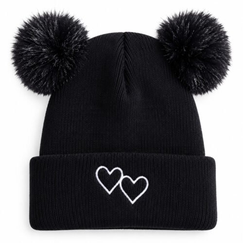 2026/09/1000162995.jpg Gorrito Tejido Negro con Pompones y Corazones