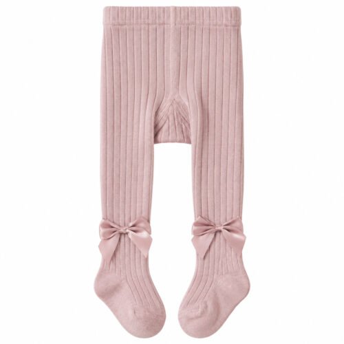 Panty medias para niña color palo rosa con moños decorativos