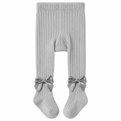 Panty medias para niña color Gris con moños decorativos