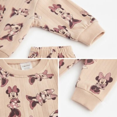 Conjunto de 2 Piezas para Niña con Estampado de Minnie Mouse Beige y Rosa