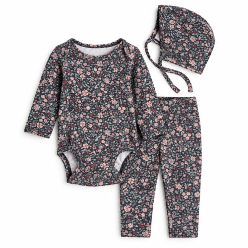 2026/09/1165105.jpg Set de 3 Piezas Floral para Bebé Niña con Body, Leggings y Gorro