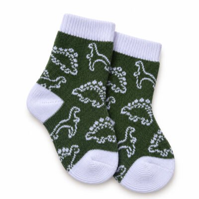 Medias para Bebé con Diseño de Dinosaurios Verde y Blanco