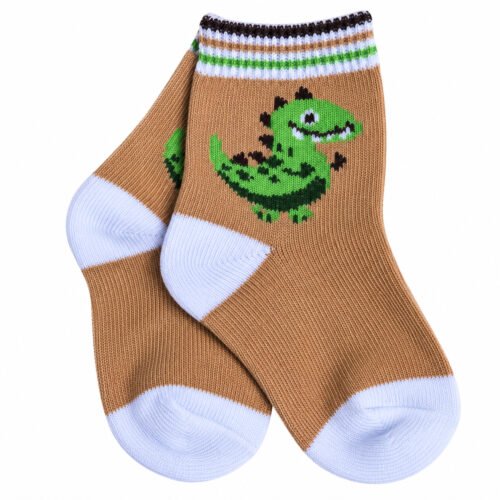 Medias Infantiles con Dinosaurio Verde y Puños Multicolores