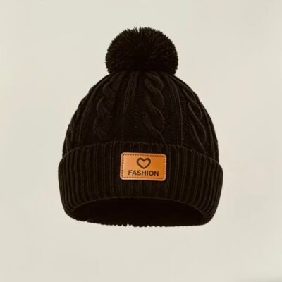 Gorro Tejido Infantil con Pompón – Negro