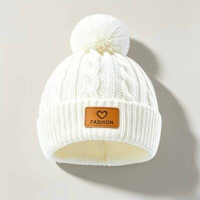 Gorro Tejido Infantil con Pompón – Blanco