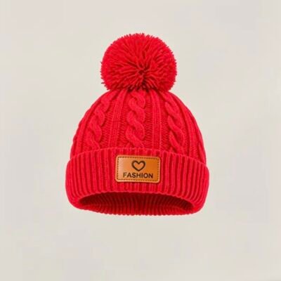 Gorro Tejido Infantil con Pompón – Rojo